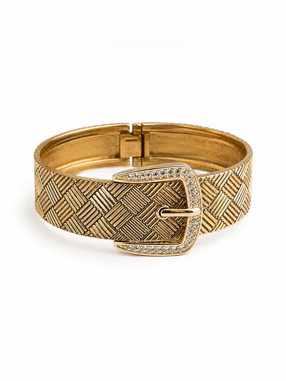 Gold tone Crystal-Buckle Woven Bracelet